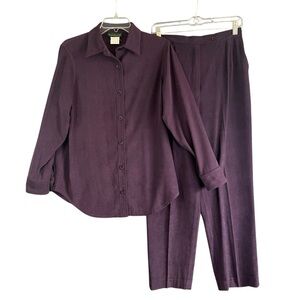 HARVE BENARD Vintage Purple Pantsuit Button Front Top Pleated Pants Size 8 FLAW